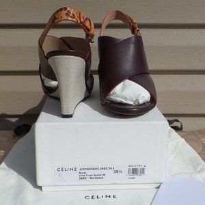 CELINE CrissCross Leather Python Canvas Wedge 39.5